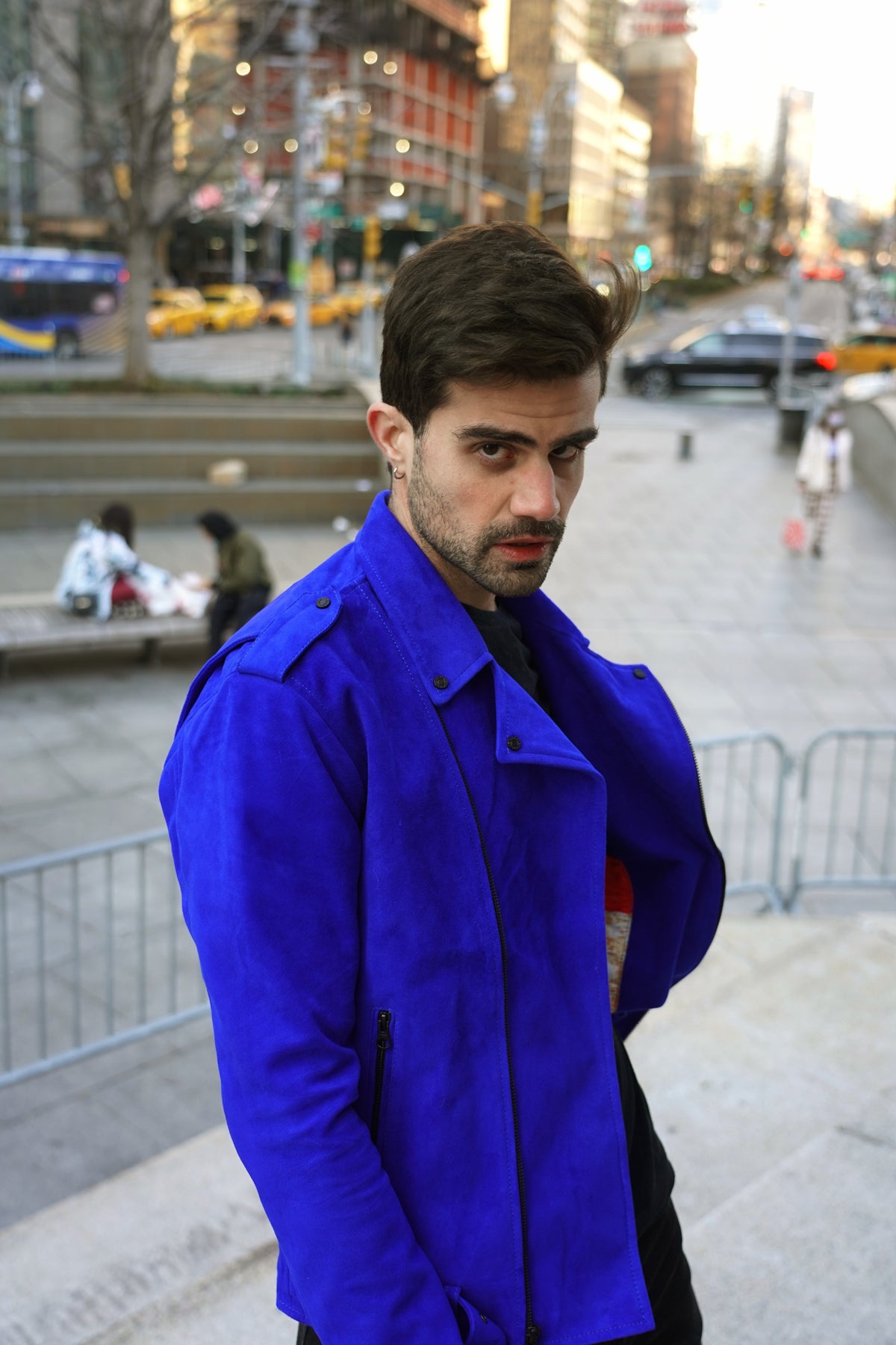 Chaqueta de  Cuero Gamuza Azul  Bison