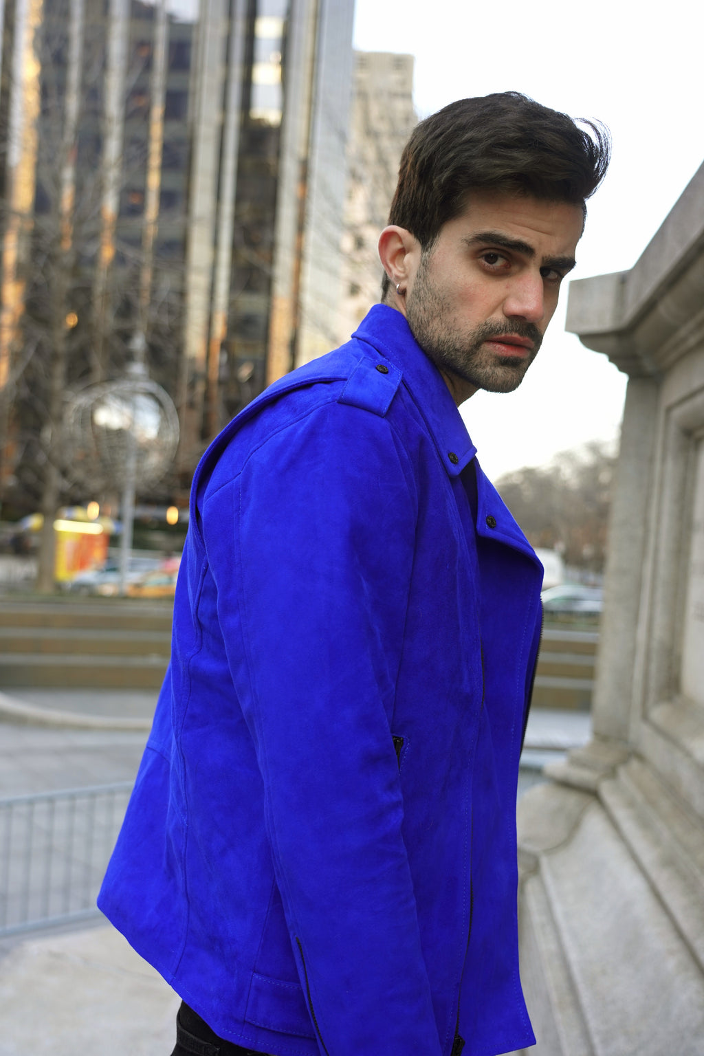 Chaqueta de  Cuero Gamuza Azul  Bison