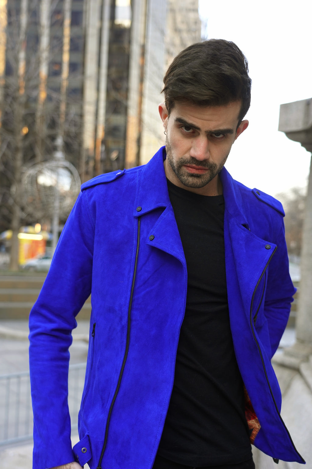 Chaqueta de  Cuero Gamuza Azul  Bison
