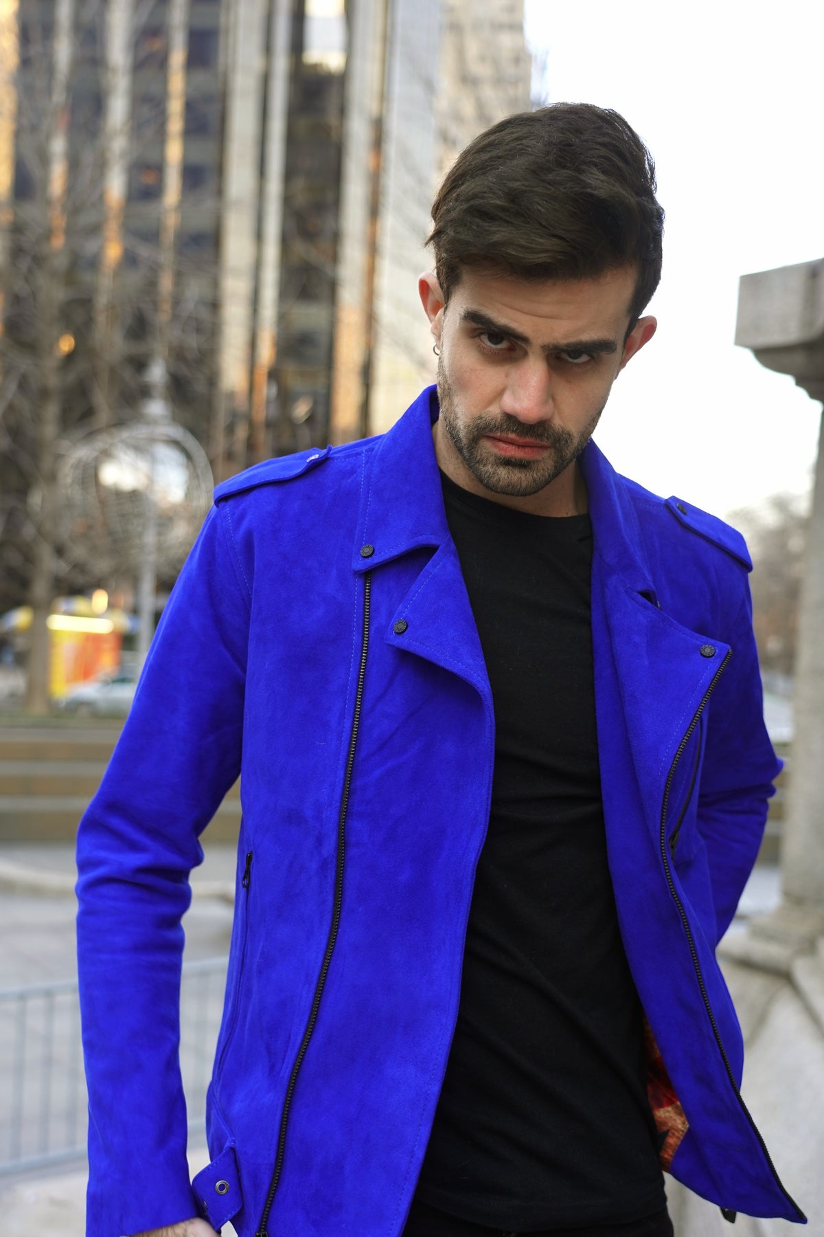 Chaqueta de  Cuero Gamuza Azul  Bison