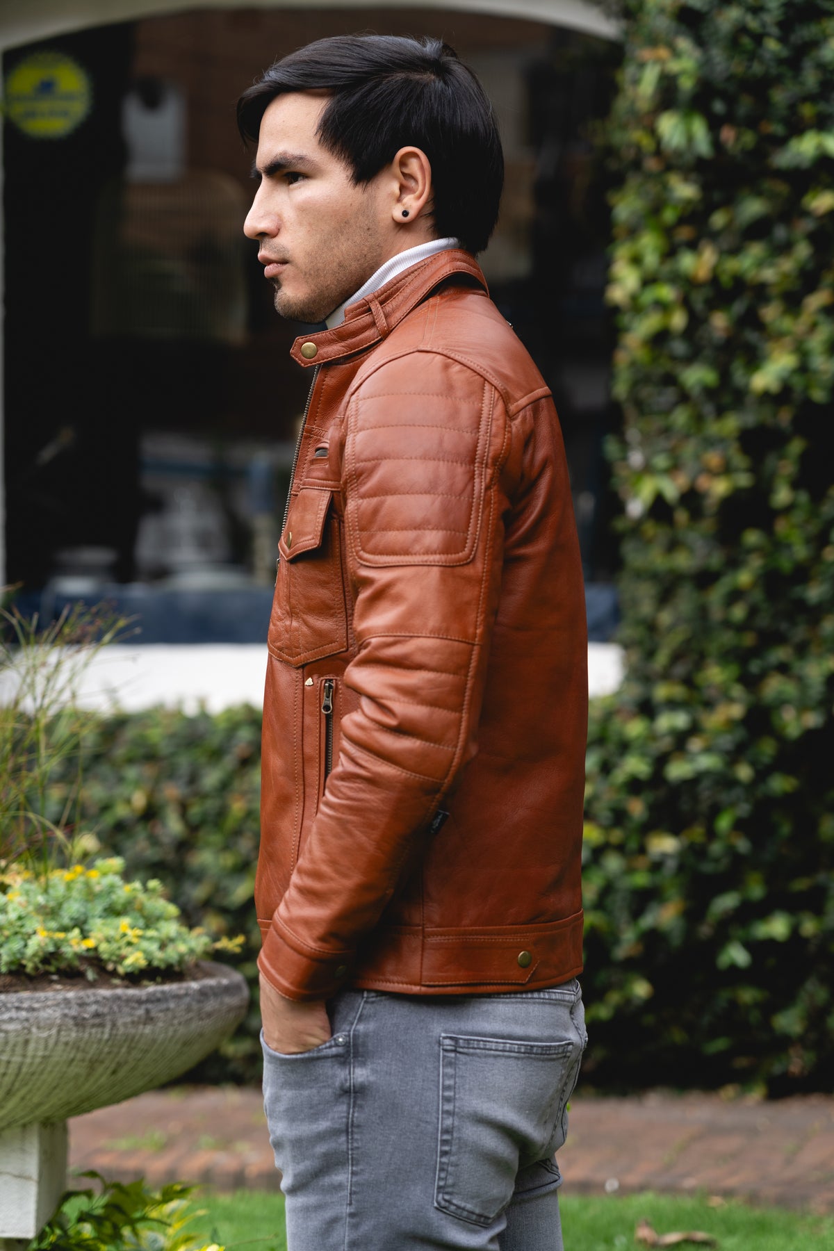 Chaqueta de Cuero Miel Contrastado Mayor