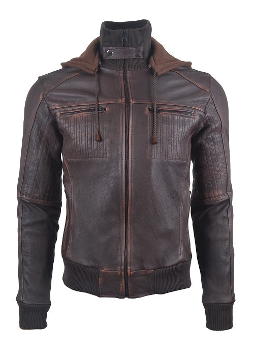 Chaqueta de Cuero Envejecido Cafe Base Cafe Feder