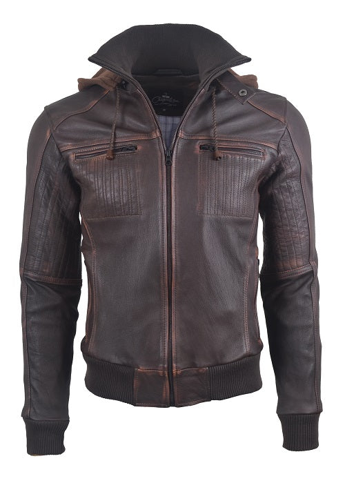 Chaqueta de Cuero Envejecido Cafe Base Cafe Feder