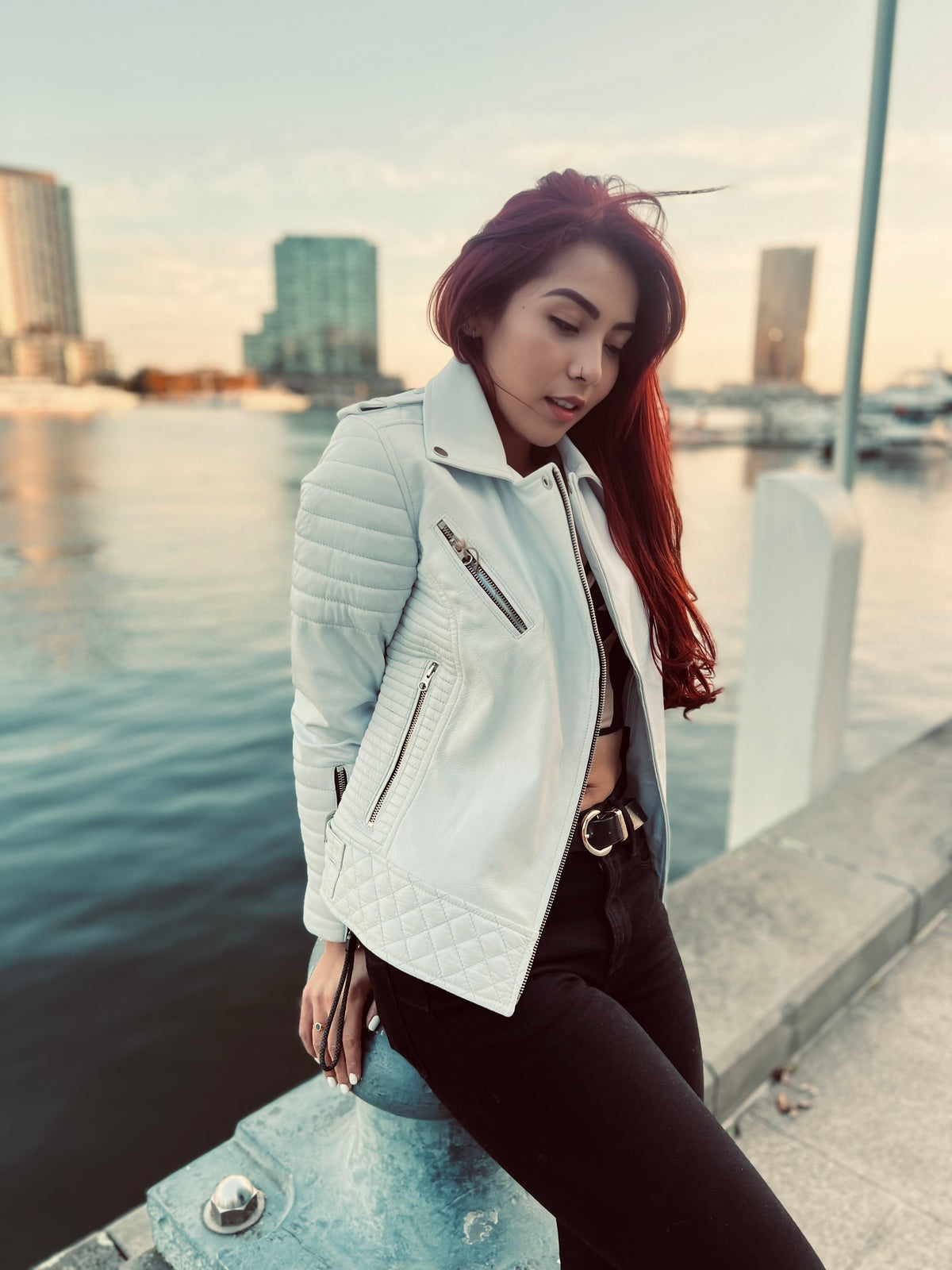 Chaqueta de Cuero Blanco Nina  Marca La Chaqueteria