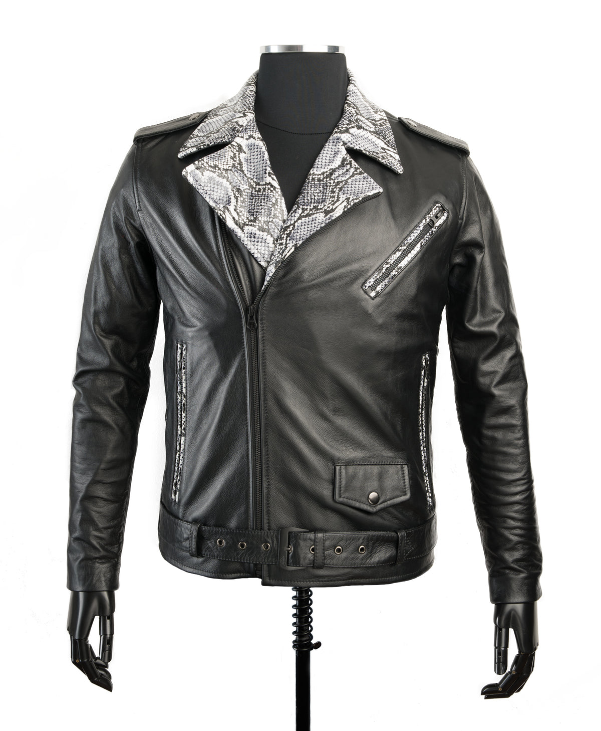 Chaqueta de Cuero Negro Solapa Folia Bison