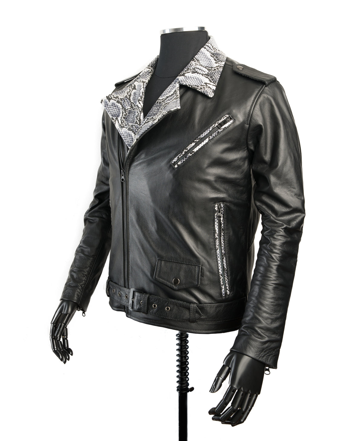 Chaqueta de Cuero Negro Solapa Folia Bison
