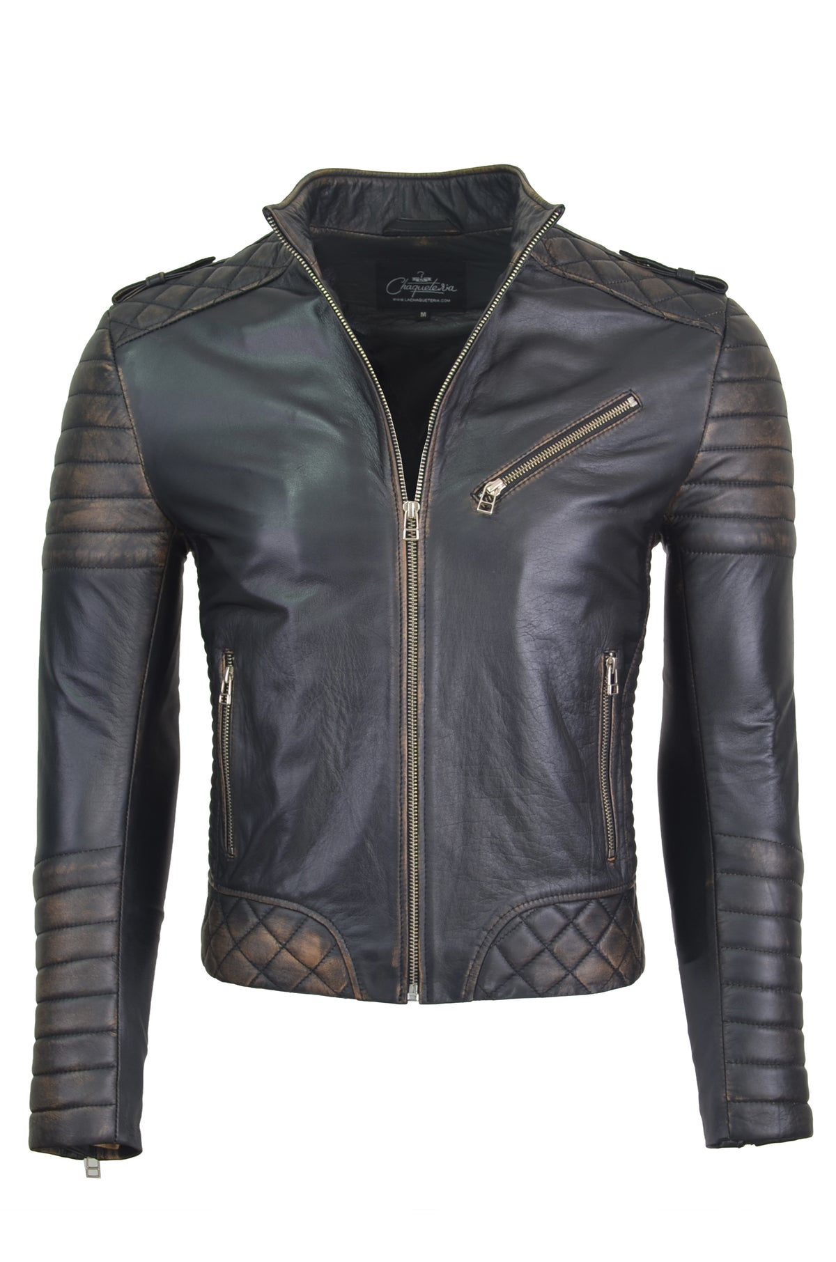 Chaqueta de Cuero Negro Base Beige Orli 1.0