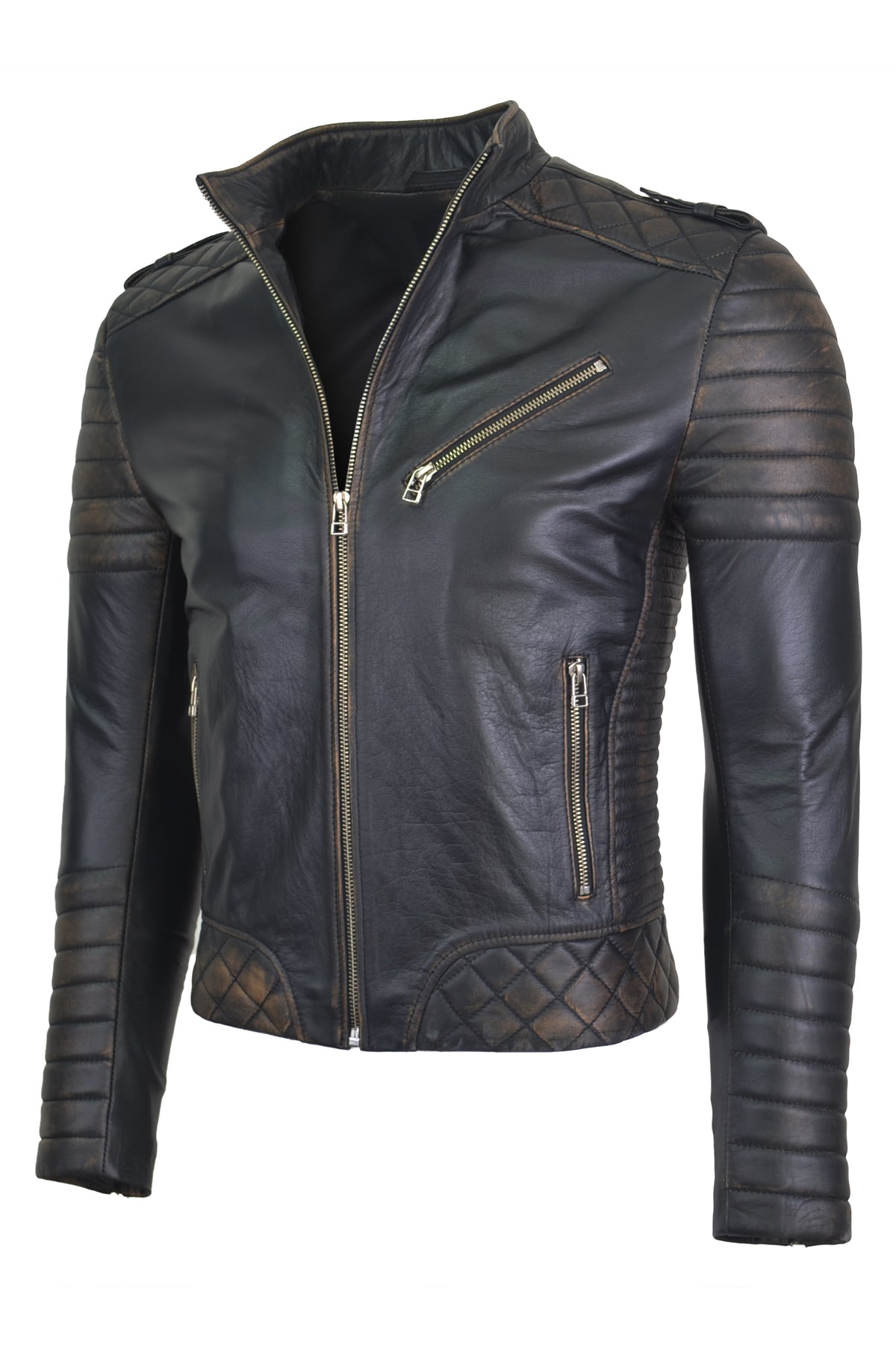 Chaqueta de Cuero Negro Base Beige Orli 1.0