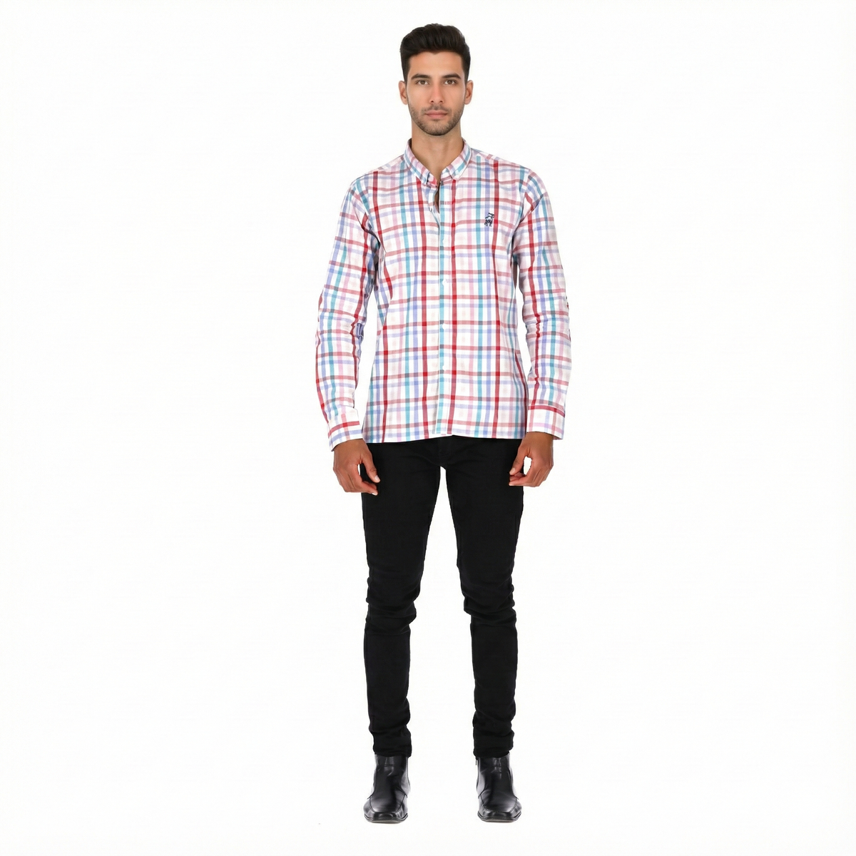 Camisa en Algodón 100% LCC2306 Rojo Azul Marca La Chaqueteria