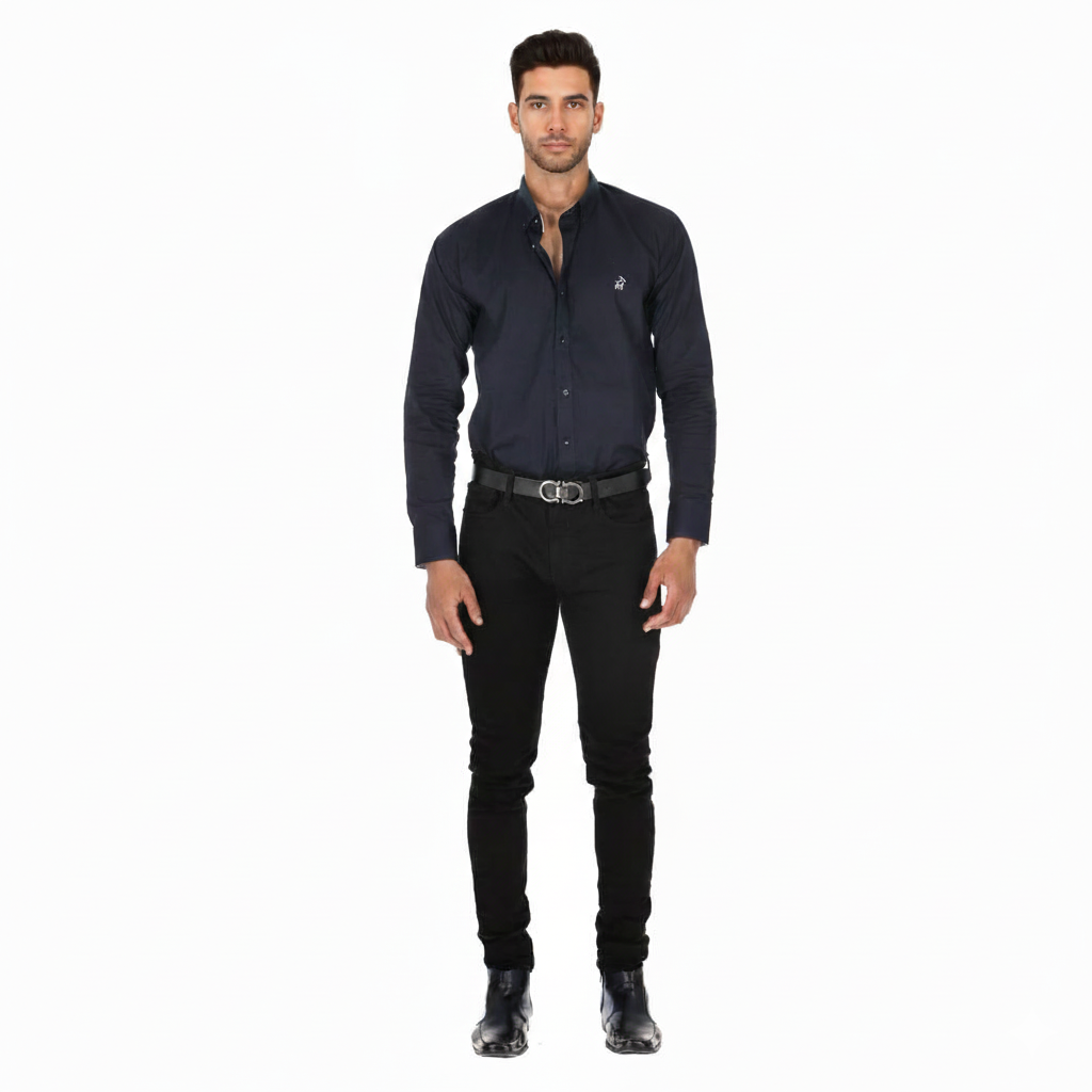Camisa en Algodón 100% LCC2301 Navy Cabrito Blanco Marca La Chaqueteria