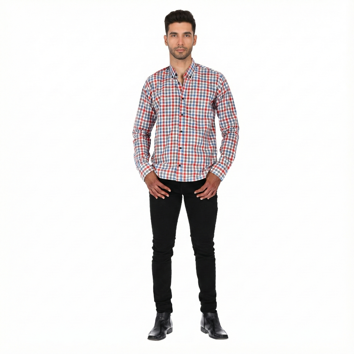 Camisa en Algodón 100% LCC2304 Rojo Azul Blanco Marca La Chaqueteria