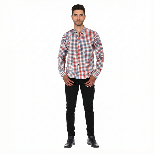Camisa en Algodón 100% LCC2304 Rojo Azul Blanco Marca La Chaqueteria