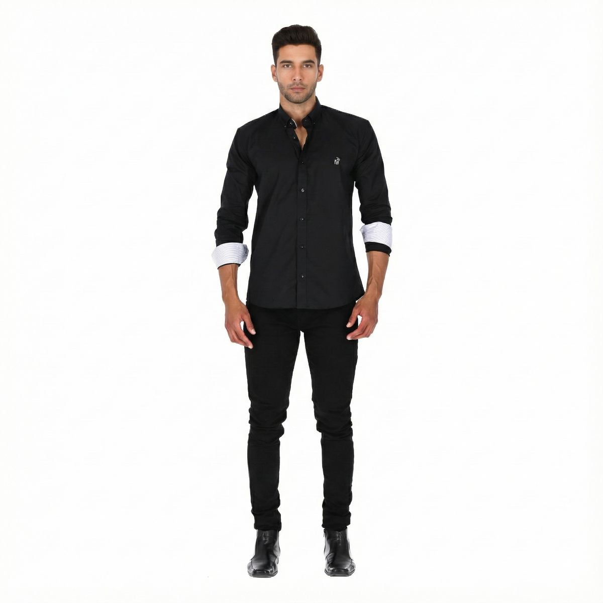 Camisa en Algodón 100% LCC2301 Negro Marca La Chaqueteria