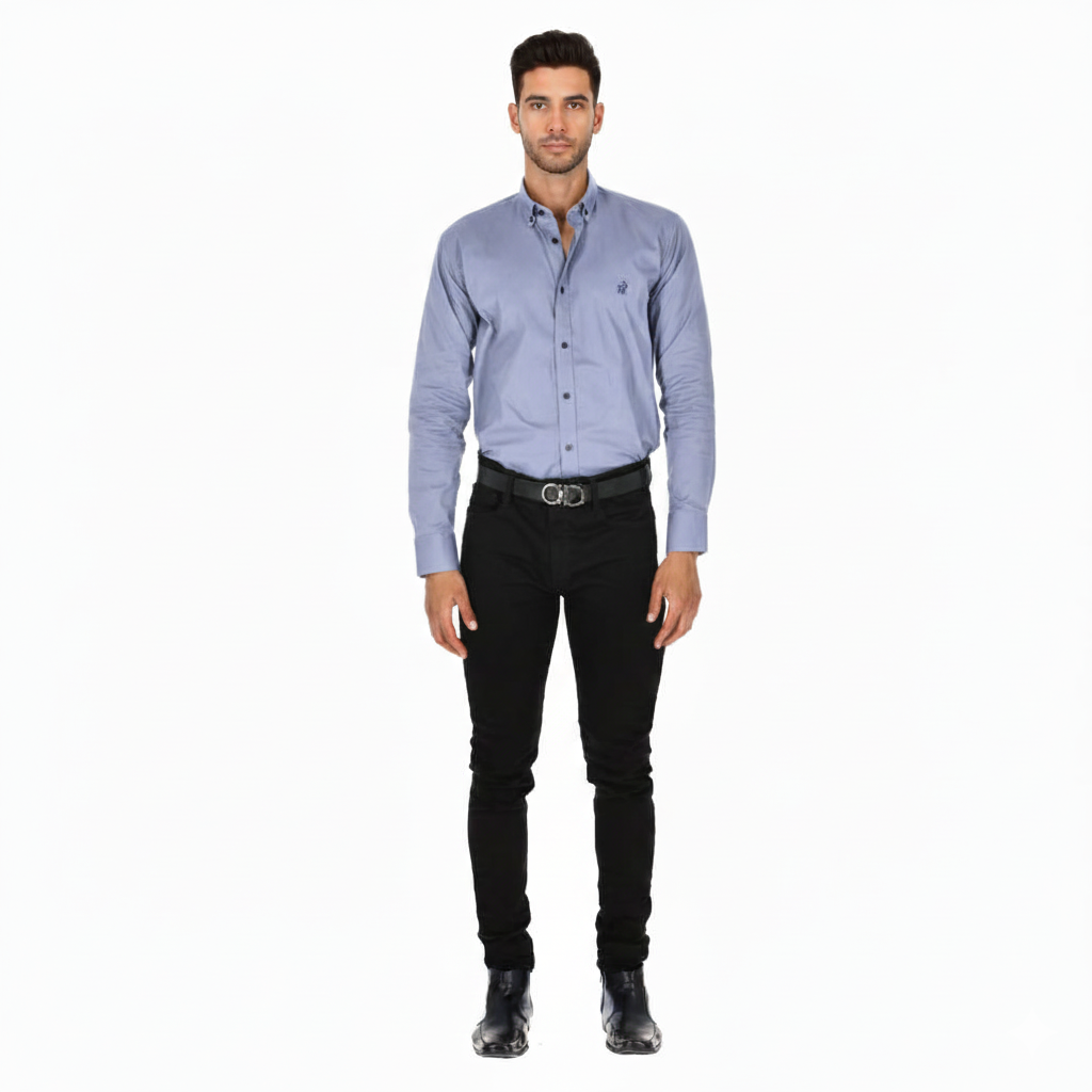 Camisa en Algodón 100% LCC2301 Azul Acero Marca La Chaqueteria