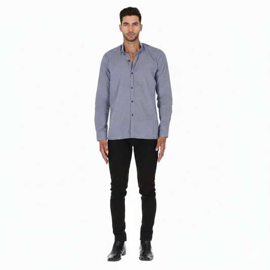 Camisa en Algodón 100% LCC2305 Azul Blanco Marca La Chaqueteria