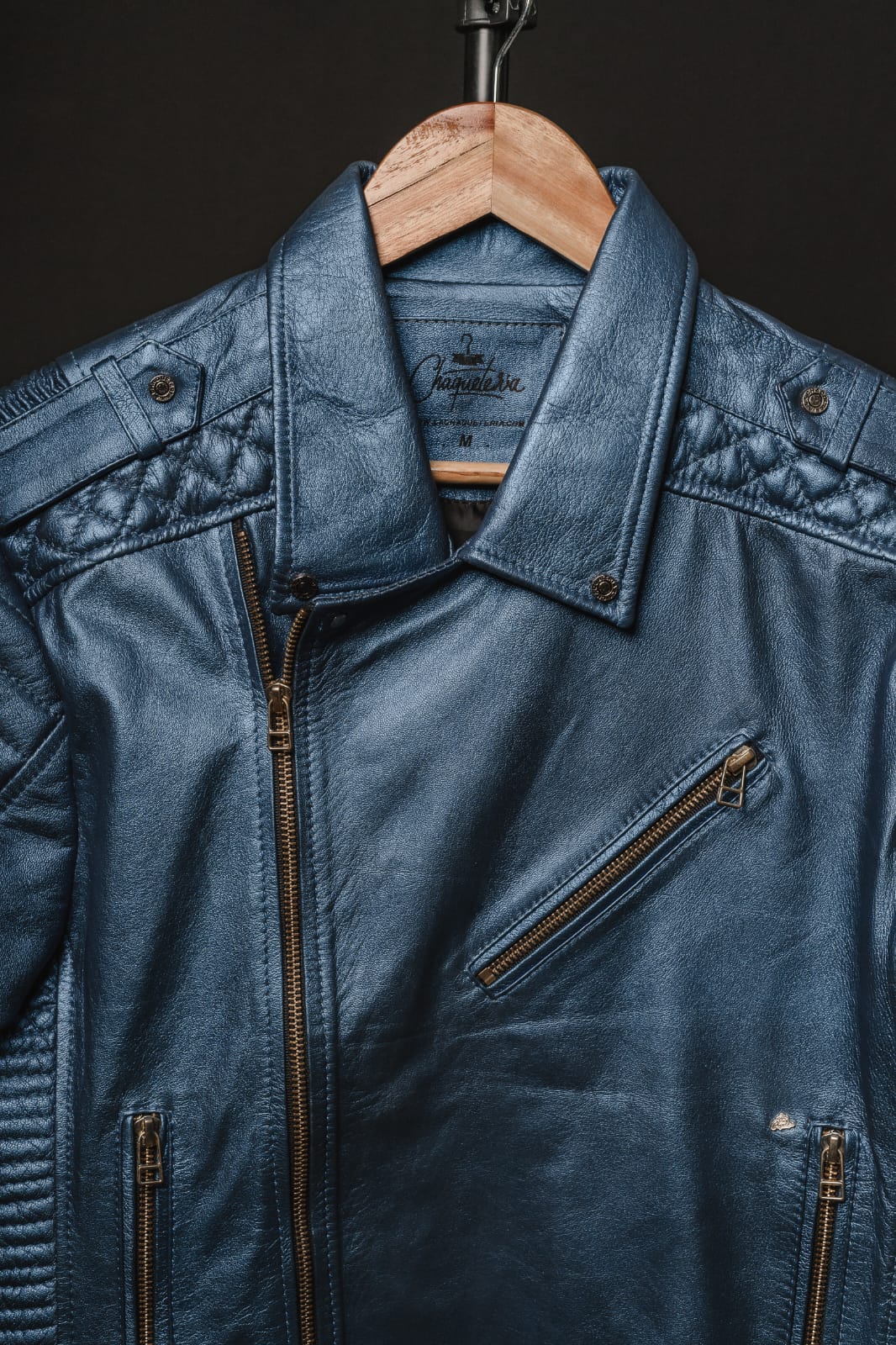 Chaqueta de Cuero Azul Metalizado  Blug 2.0