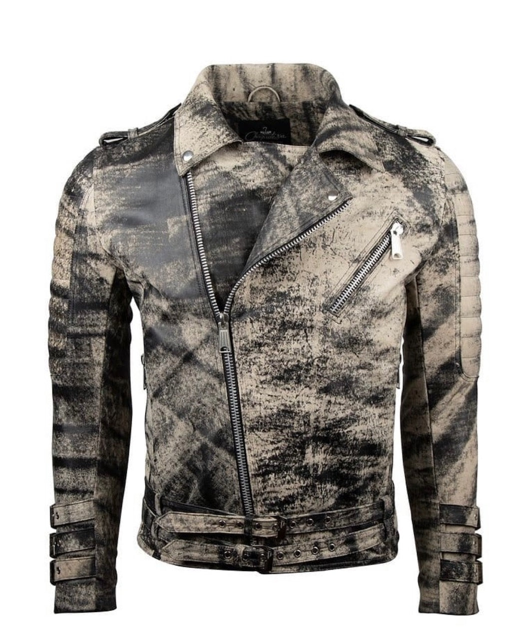 Chaqueta de Cuero Envejecido Negro base Beige Subzero
