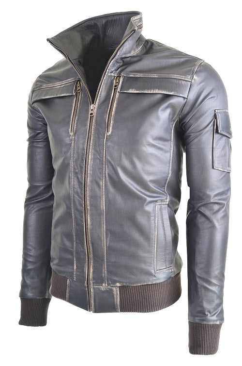 Chaqueta en Cuero Envejecido Negro Base Beige Komodo