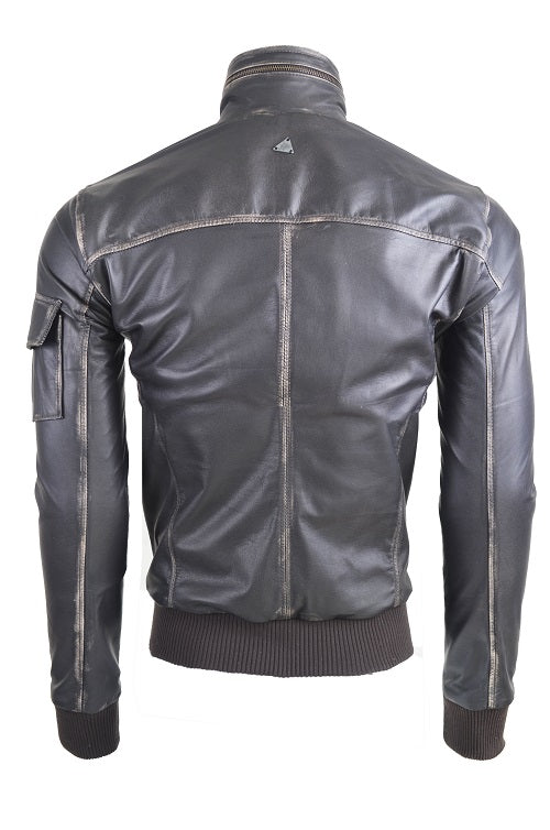 Chaqueta en Cuero Envejecido Negro Base Beige Komodo