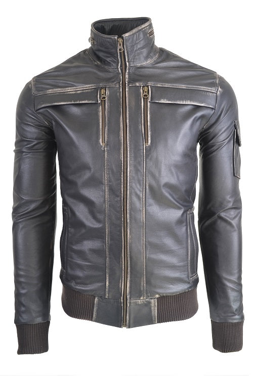 Chaqueta en Cuero Envejecido Negro Base Beige Komodo