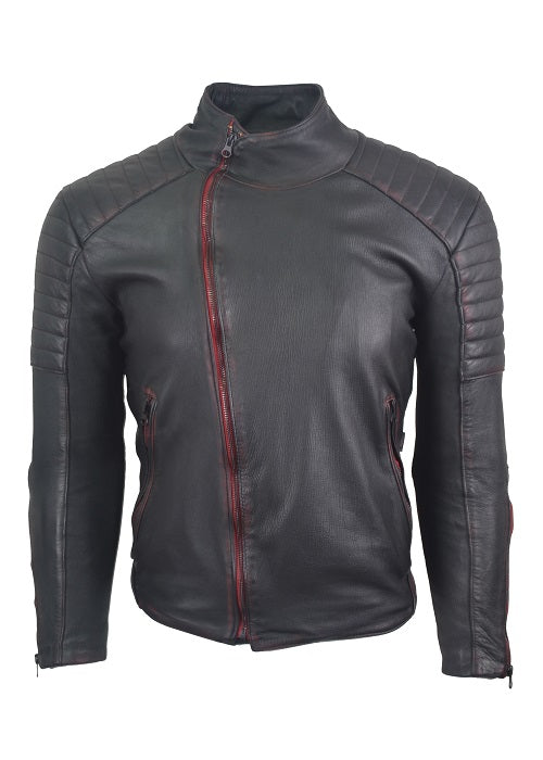 Chaqueta en Cuero Envejecido Negro Base Rojo LCHL04