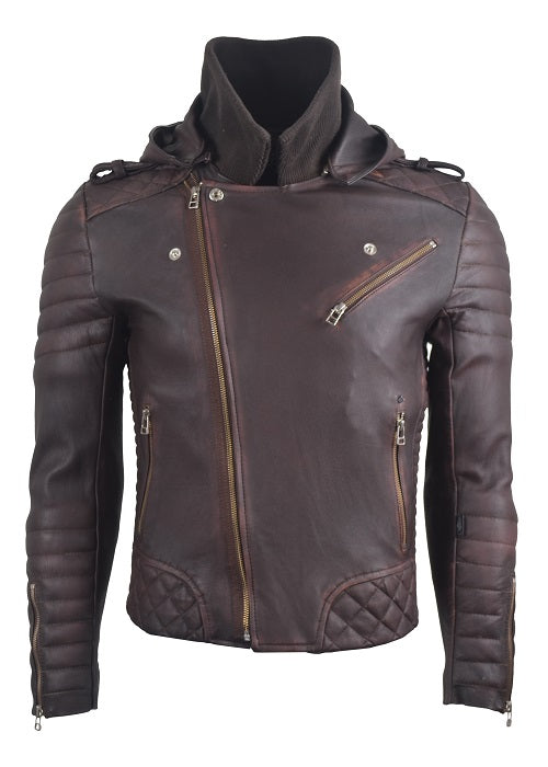 Chaqueta de Cuero Envejecido Marron Oscuro LCHL07