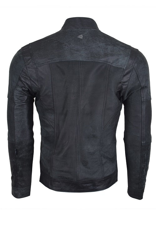 Chaqueta de Cuero Envejecido Raspado Azul LCHL16