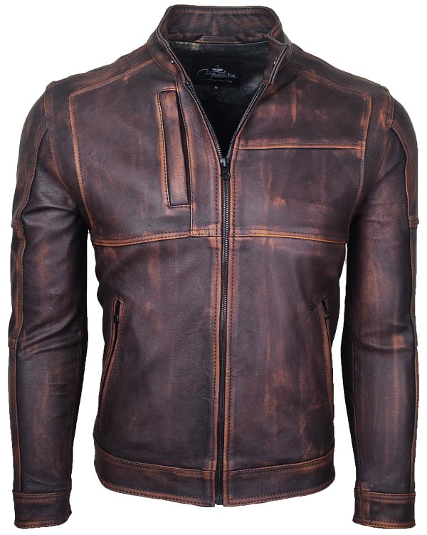 Chaqueta En Cuero Marron Base Naranja LCHL16