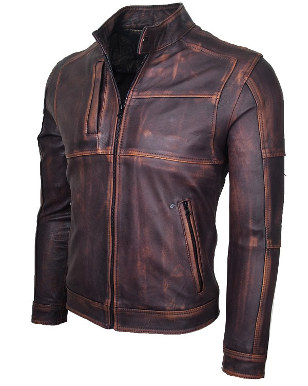 Chaqueta En Cuero Marron Base Naranja LCHL16