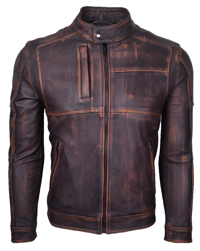 Chaqueta En Cuero Marron Base Naranja LCHL16