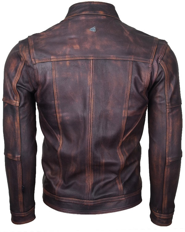 Chaqueta En Cuero Marron Base Naranja LCHL16