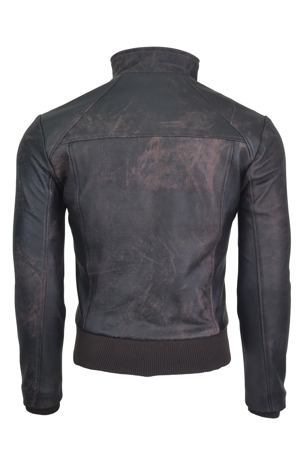 Chaqueta de Cuero Con Proceso De Envejecido Marron LCHL22