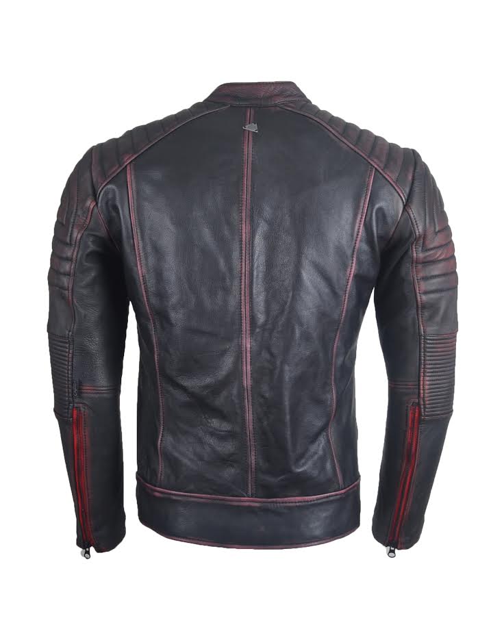 Chaqueta de Cuero Envejecido Negro Base Rojo LCHL28