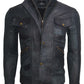 Chaqueta en Cuero Envejecido Raspado Azul LCHL30