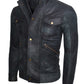 Chaqueta en Cuero Envejecido Raspado Azul LCHL30