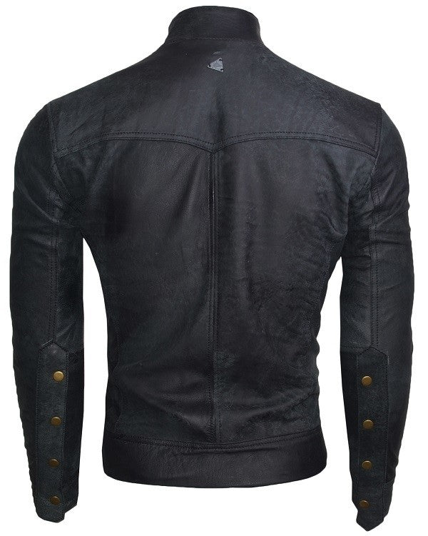 Chaqueta de Cuero Envejecido Raspado Azul LCHL30