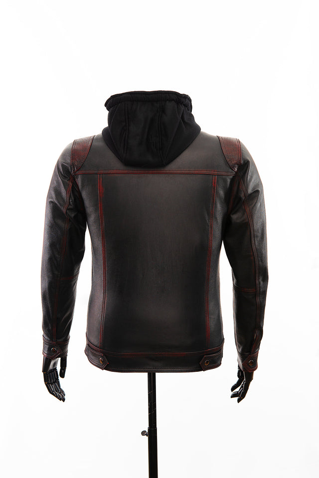 Chaqueta en Cuero Envejecido Negro Base Rojo LCHL94