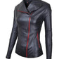 Chaqueta en Cuero Negro Cinta Roja W12