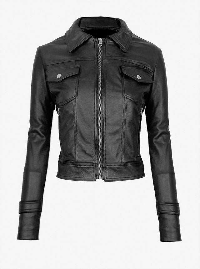 Chaqueta en Cuero Becerro Negro W44