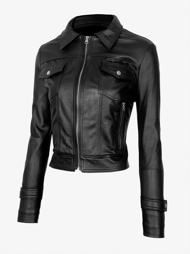 Chaqueta en Cuero Becerro Negro W44