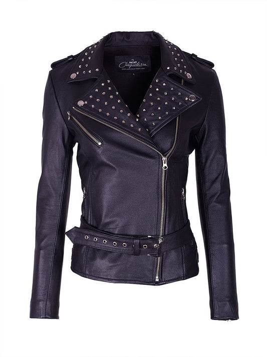 Chaqueta en Cuero Negro Martinica con Taches Marca La Chaqueteria