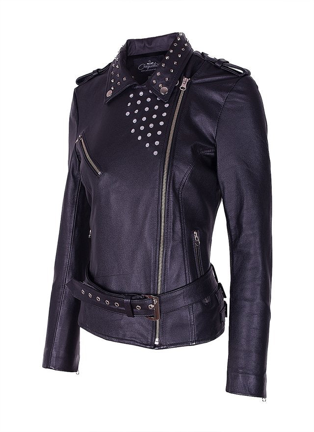 Chaqueta en Cuero Negro Martinica con Taches Marca La Chaqueteria