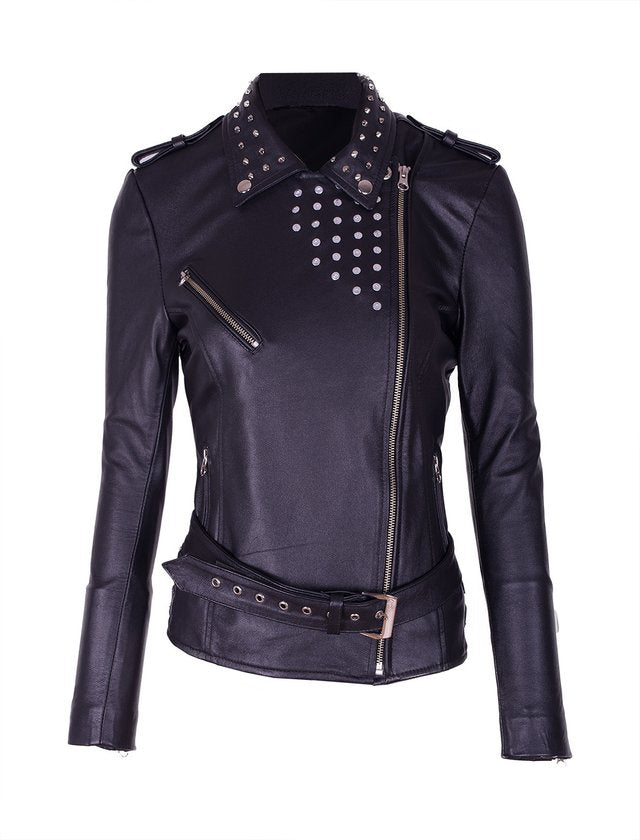 Chaqueta en Cuero Negro Martinica con Taches Marca La Chaqueteria
