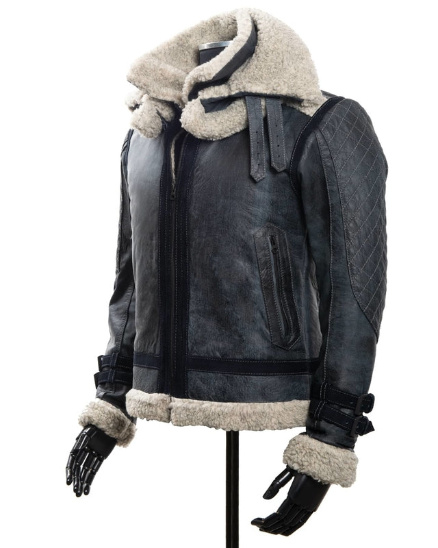 Chaqueta de Cuero Envejecido Negro Base Gris New York Marca La Chaqueteria