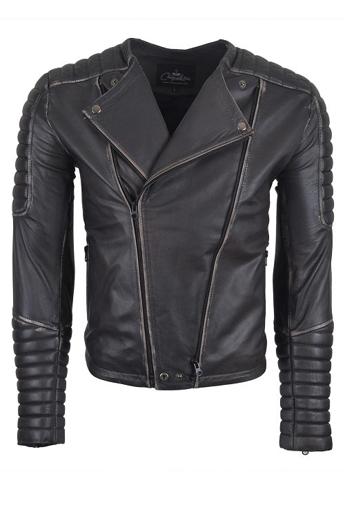 Chaqueta de Cuero Envejecido Marron Base Beige Ragnar