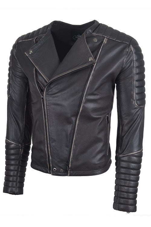 Chaqueta de Cuero Envejecido Marron Base Beige Ragnar