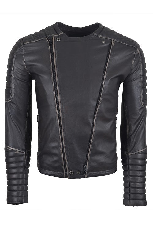 Chaqueta de Cuero Envejecido Marron Base Beige Ragnar