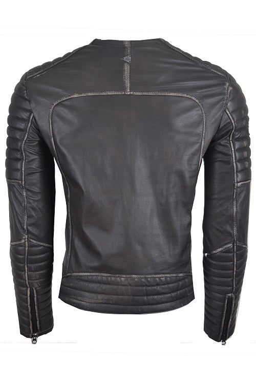 Chaqueta de Cuero Envejecido Marron Base Beige Ragnar
