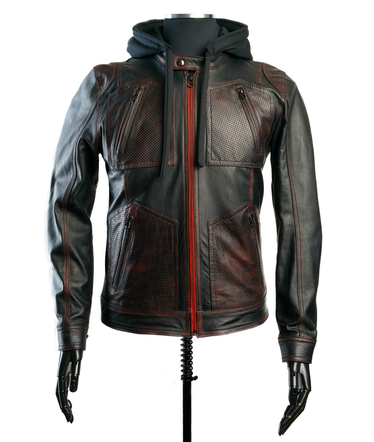 Chaqueta de Cuero Envejecido Negro Base Rojo LCHL94