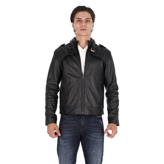 Chaqueta en Cuero Negro Manmuso Marca La Chaqueteria